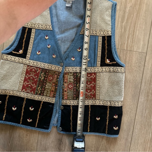 Vintage Paul Harris Denim Womens Vest‎ M Blue Flowers Patchwork Country - Picture 10 of 10